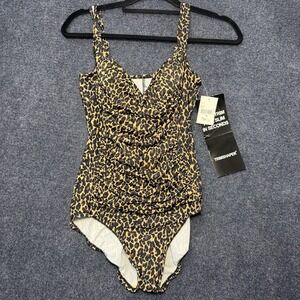 Trimshaper Swimsuit Womens 12 Brown Leopard One Piece Ruched Tummy Control